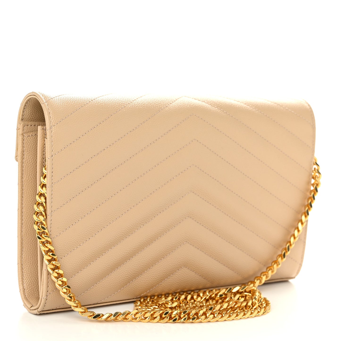 Grain De Poudre Matelasse Chevron Monogram Envelope Chain Wallet Nude Powder