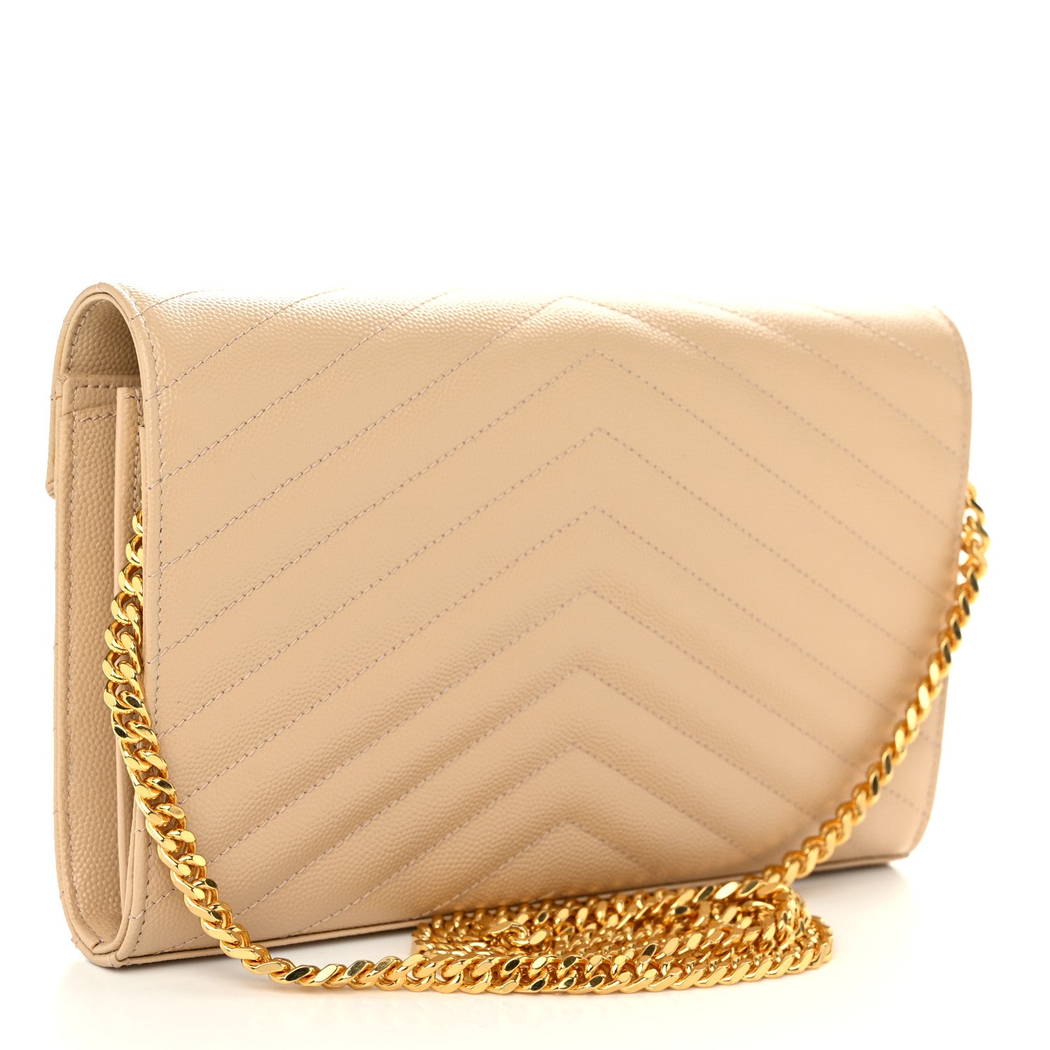 Saint Laurent Grain De Poudre Matelasse Chevron Monogram Envelope Chain Wallet Nude Powder 3 of 10