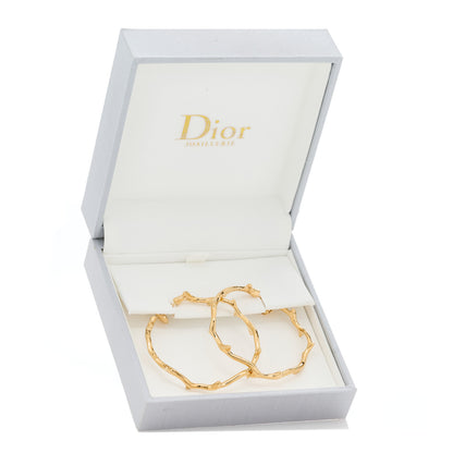Christian Dior 18K Yellow Gold Large Bois de Rose Hoop Earrings 5 of 5