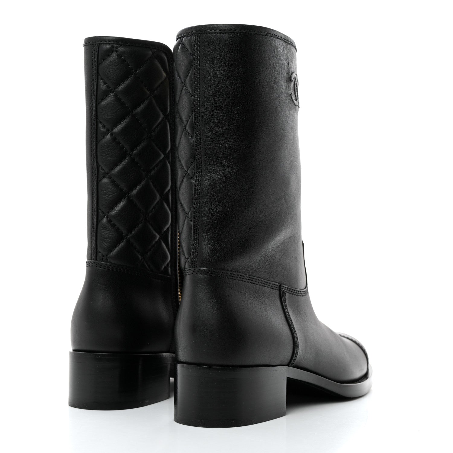 Chanel Calfskin Quilted CC Boots 41 Black 4 of 8