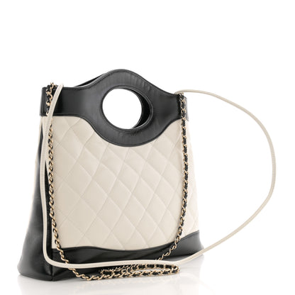 Chanel Shiny Crumpled Calfskin Quilted Small 31 Shopping Bag White Black 3 of 11