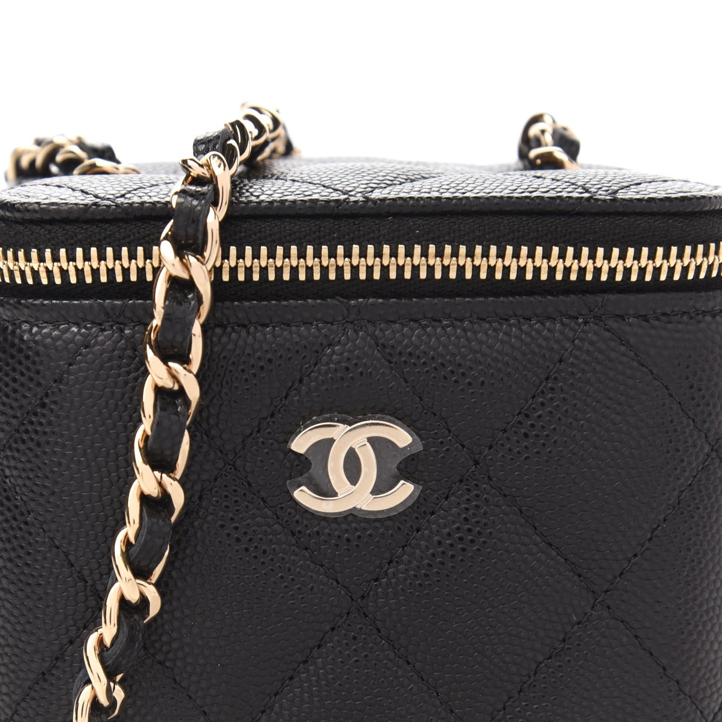 Caviar Quilted Mini Vanity Case With Chain Black