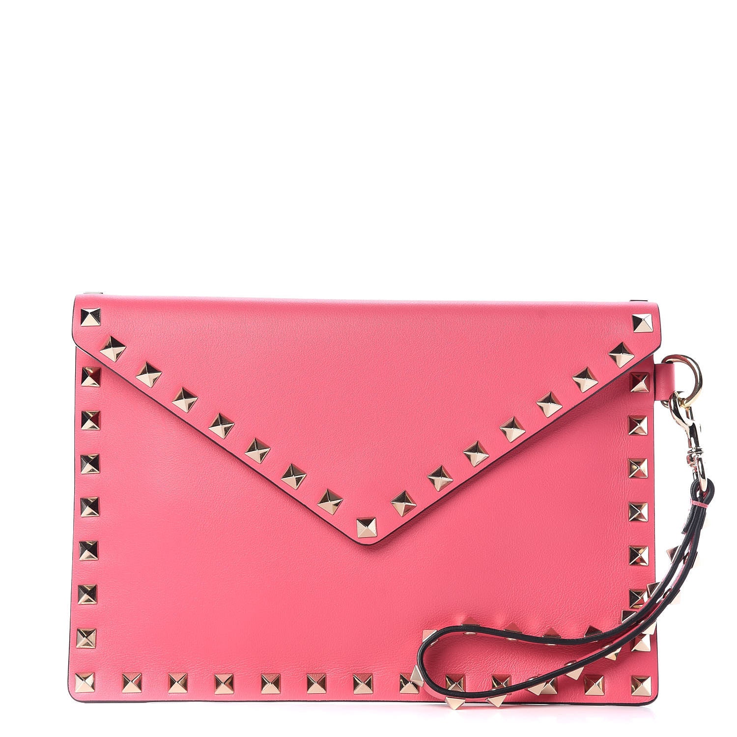 Valentino Garavani Vitello Medium Rockstud Envelope Flat Wristlet Pouch Shadow Pink 1 of 10