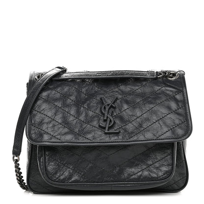 Saint Laurent Crinkled Calfskin Matelasse Monogram Medium Niki Chain Satchel Dark Smog 1 of 8