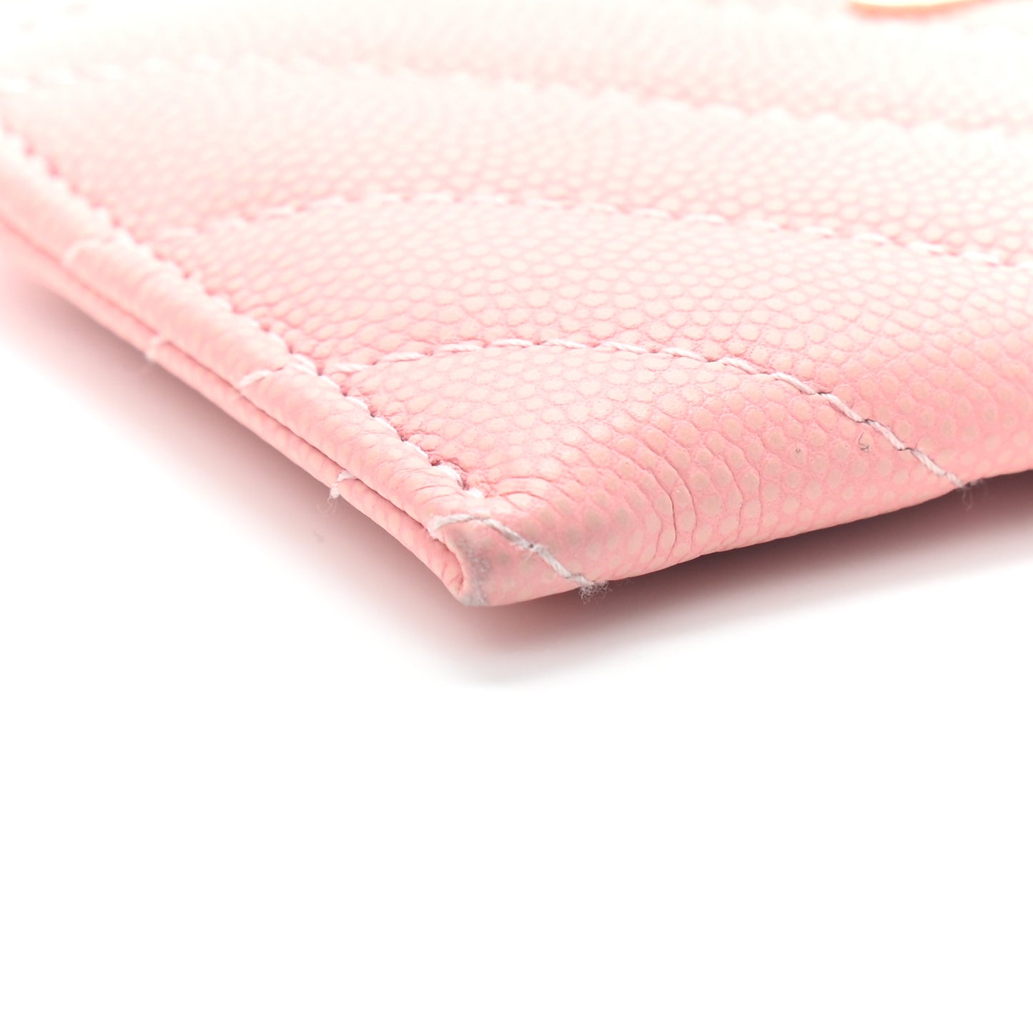 Caviar Flat Chevron Quilted Card Holder Wallet Pink