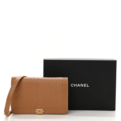 Chanel Lambskin Chevron Quilted Boy Wallet On Chain WOC Brown 12 of 12
