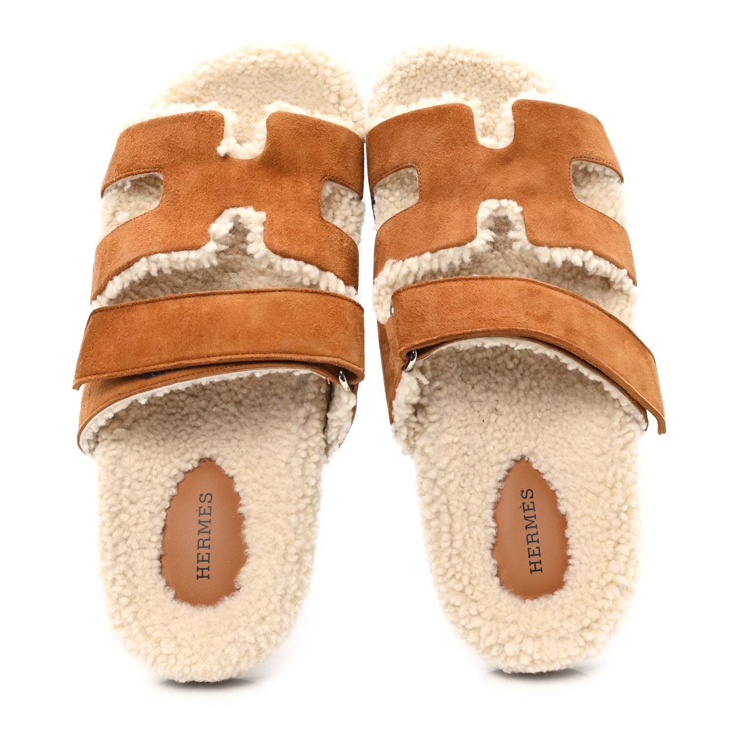 Hermes Suede Goatskin Woolskin Womens Chypre Sandals 40.5 Naturel Ecru 2 of 9