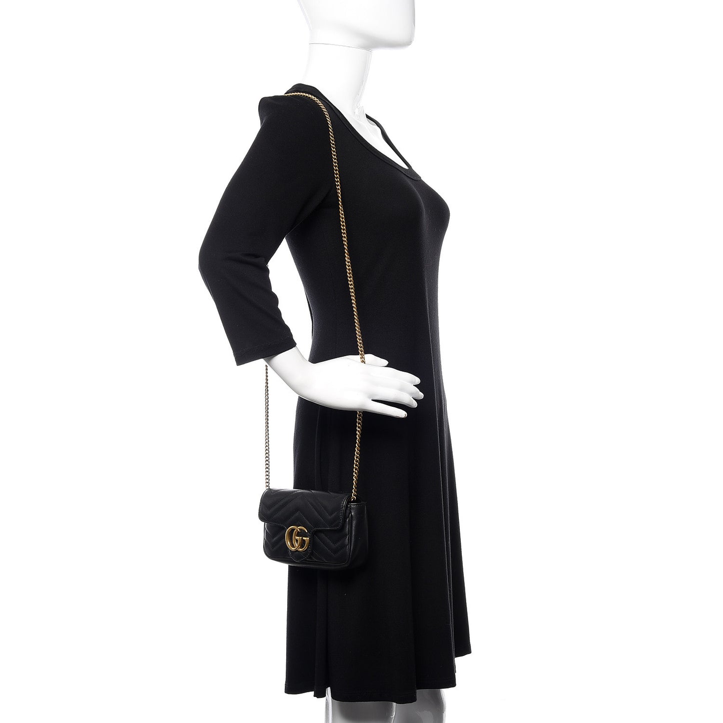Calfskin Matelasse Super Mini GG Marmont Shoulder Bag Black