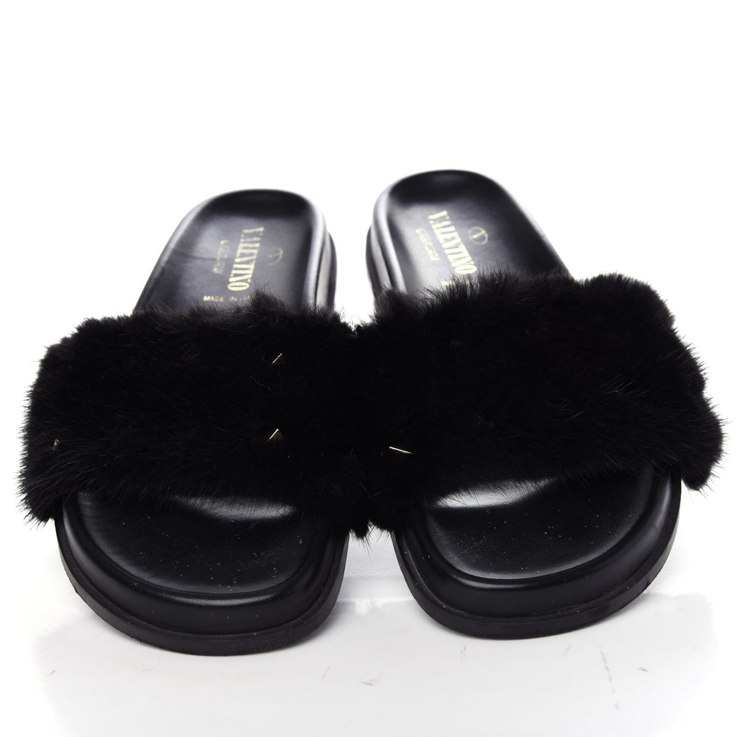 Valentino Garavani Mink Fur Rockstud Slide Sandals 39 Black 5 of 10