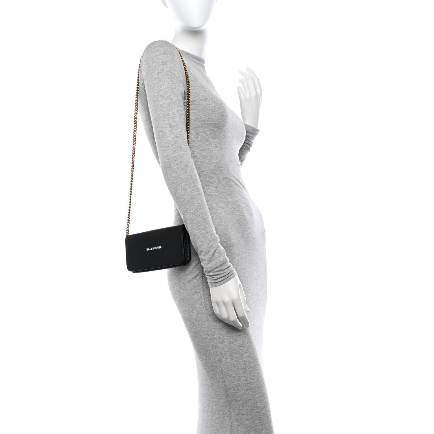 Balenciaga Grained Calfskin Logo Cash Phone Holder Wallet On Chain Black White 2 of 9