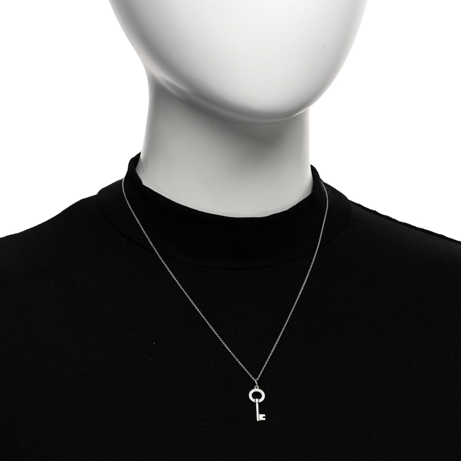 Tiffany 18K White Gold Diamond Modern Keys Round Open Key Pendant Necklace 2 of 5