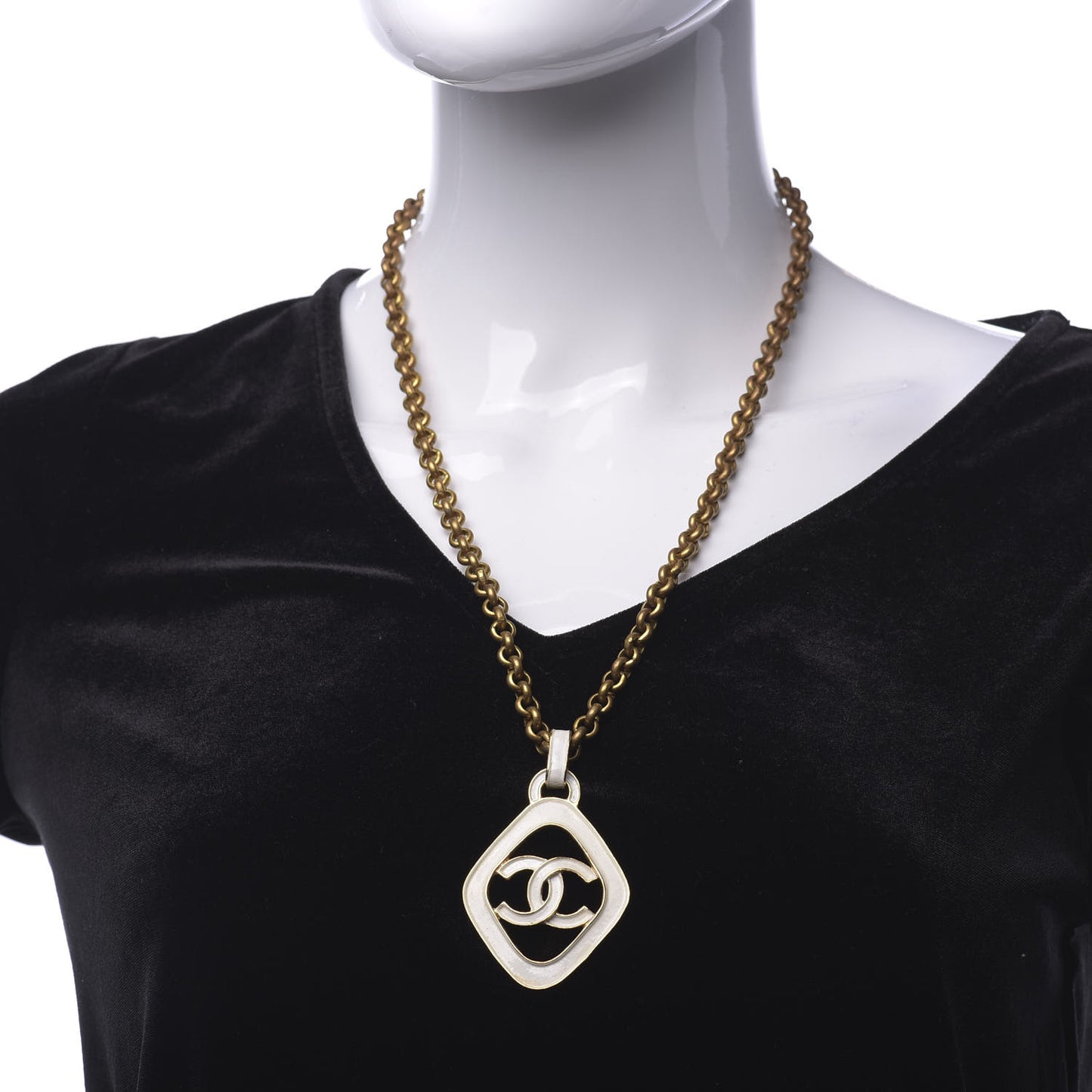 Enamel CC Chain Pendant Necklace White Gold
