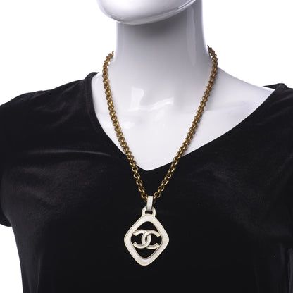 Chanel Enamel CC Chain Pendant Necklace White Gold 2 of 6