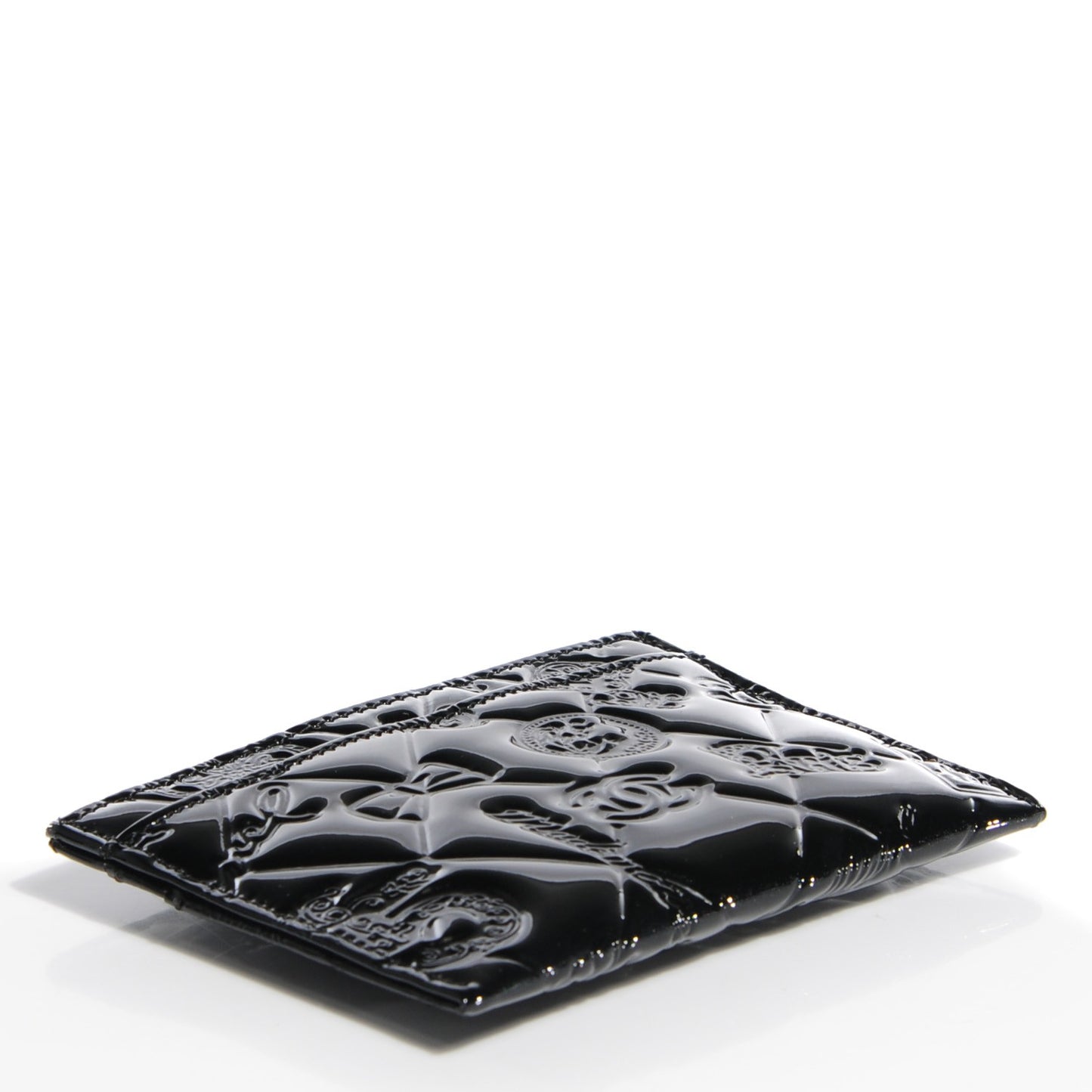 Patent Calfskin Lucky Symbols Card Holder Case Black