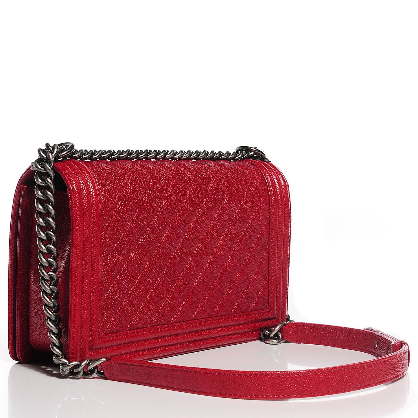 Caviar Quilted New Medium Boy Flap Dark Red