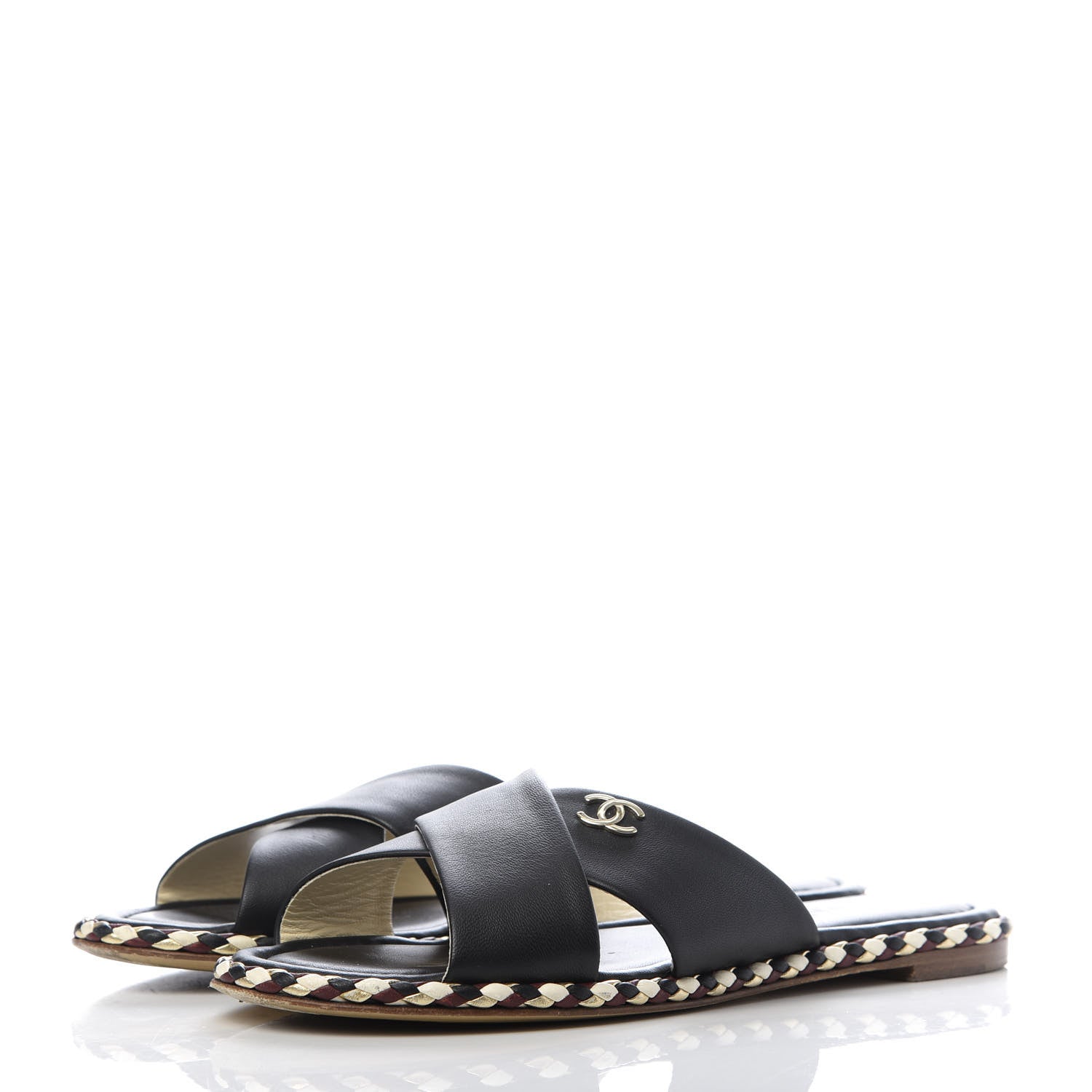Chanel Lambskin Braided Mule Sandals 39 Black 3 of 9
