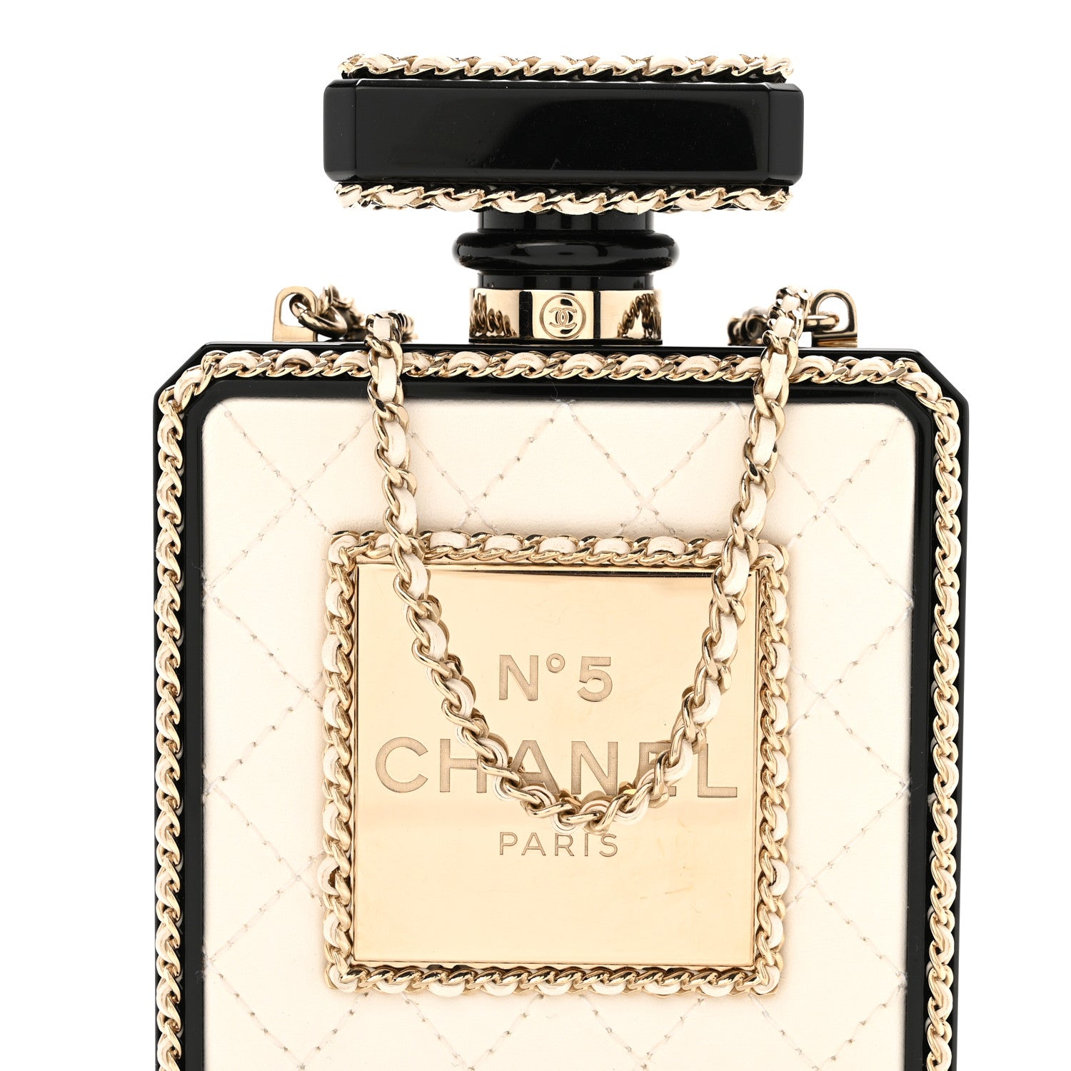 Chanel Plexiglass Lambskin Quilted Perfume Bottle Clutch White Black 8 of 13