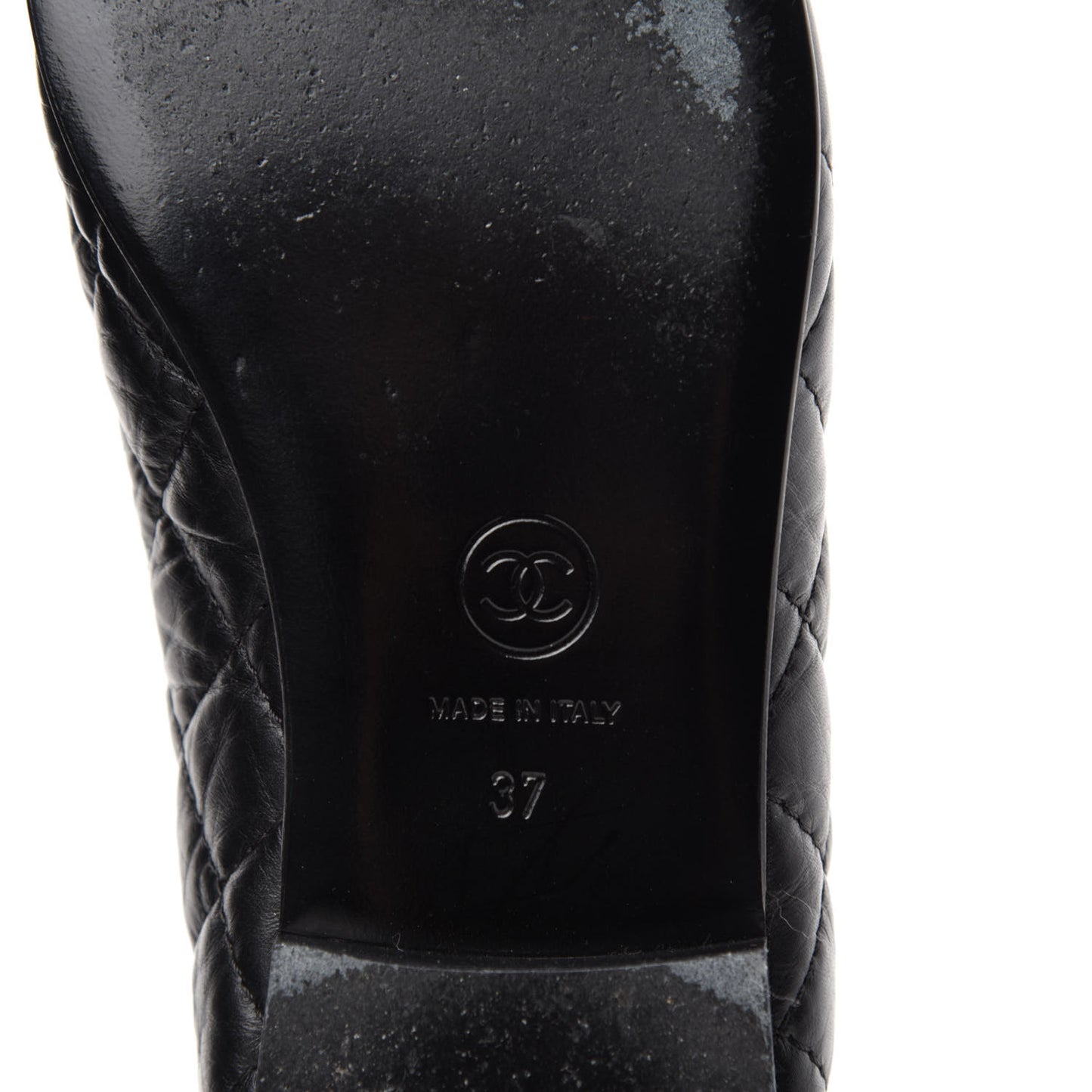 Aged Calfskin Quilted Cap Toe Ballerina Flats 37 Black