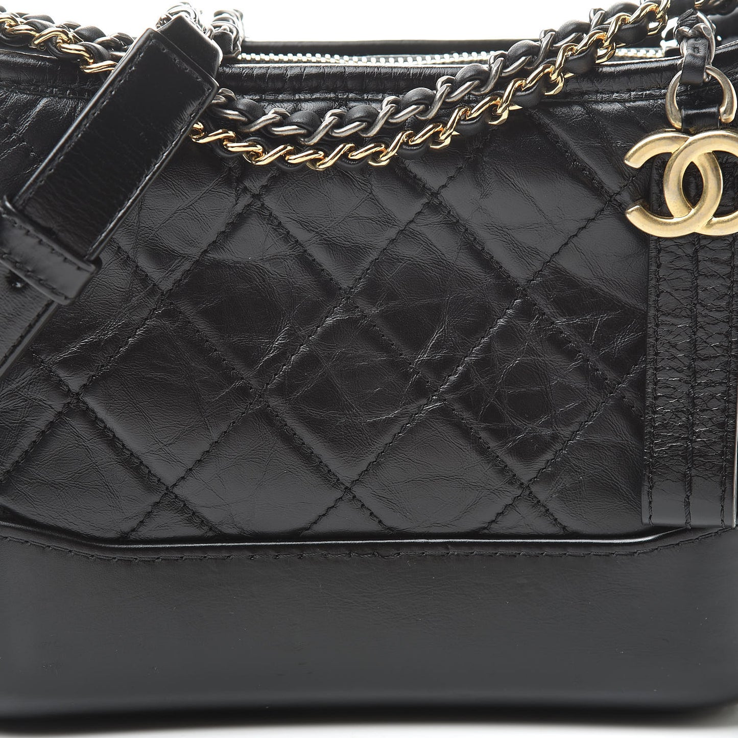 Aged Calfskin Quilted Small Gabrielle Hobo Black
