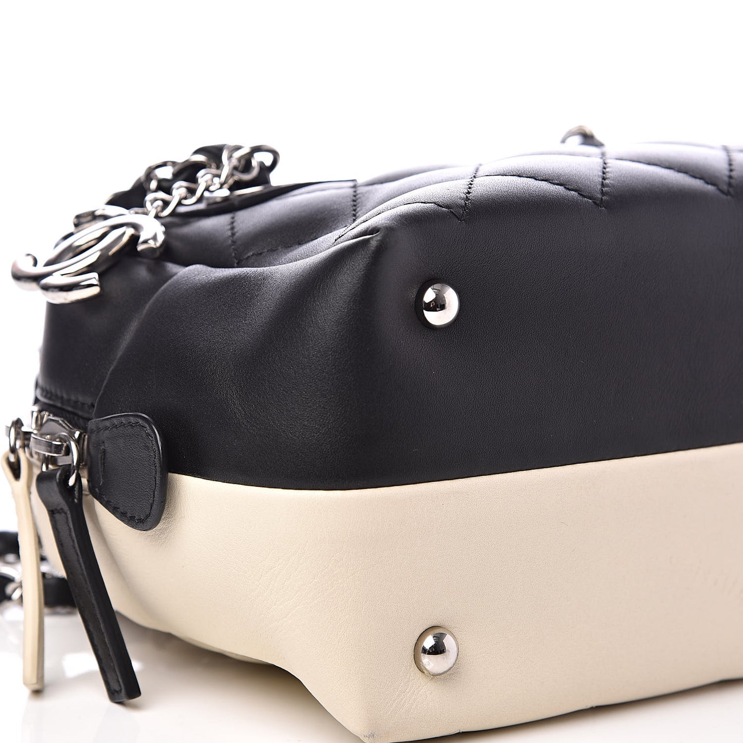 Calfskin Quilted Feather Weight Bowling Bag Black Ivory
