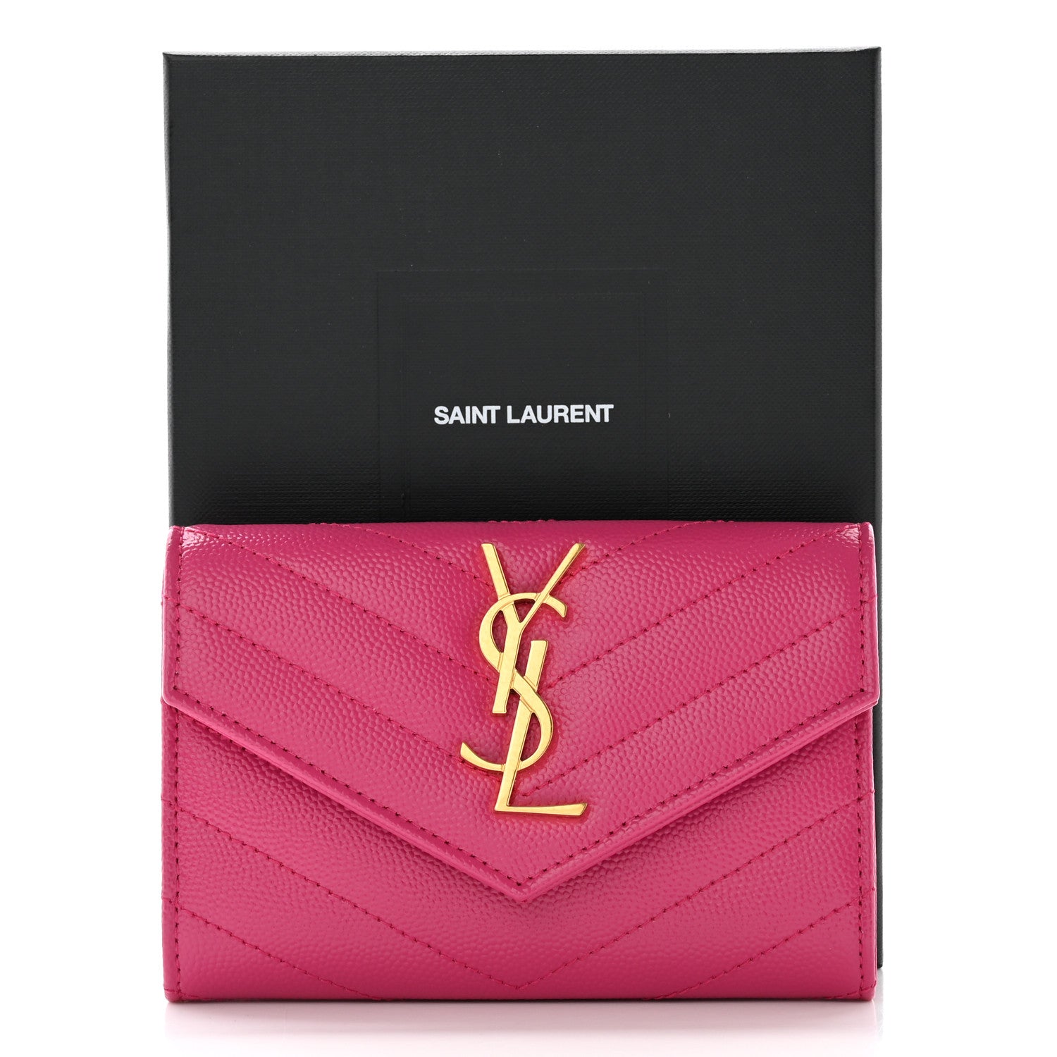 Saint Laurent Grain De Poudre Matelasse Chevron Small Monogram Envelope Wallet Bubblegum 12 of 12
