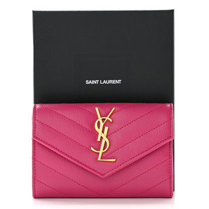 Saint Laurent Grain De Poudre Matelasse Chevron Small Monogram Envelope Wallet Bubblegum 12 of 12