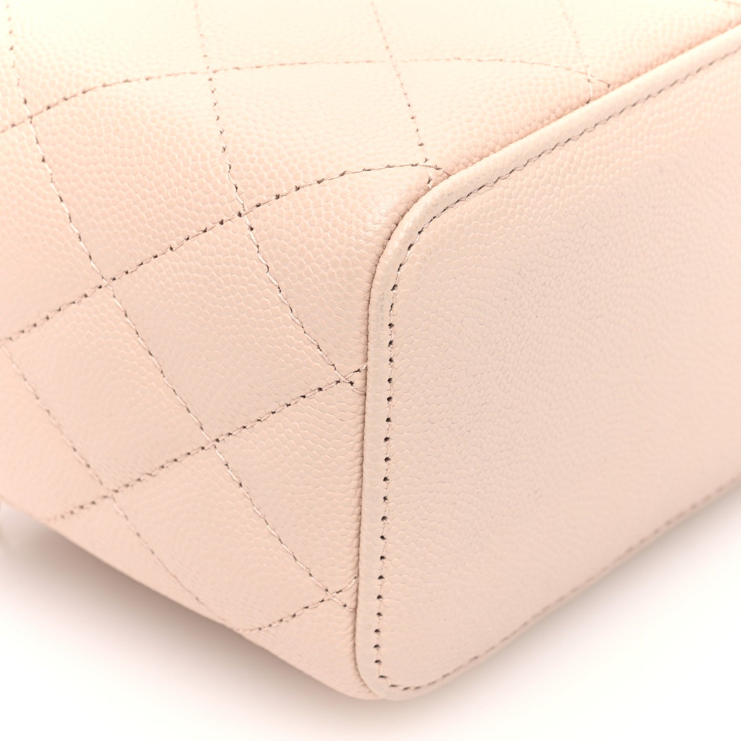 Caviar Quilted Small Vanity Case With Chain Light Beige