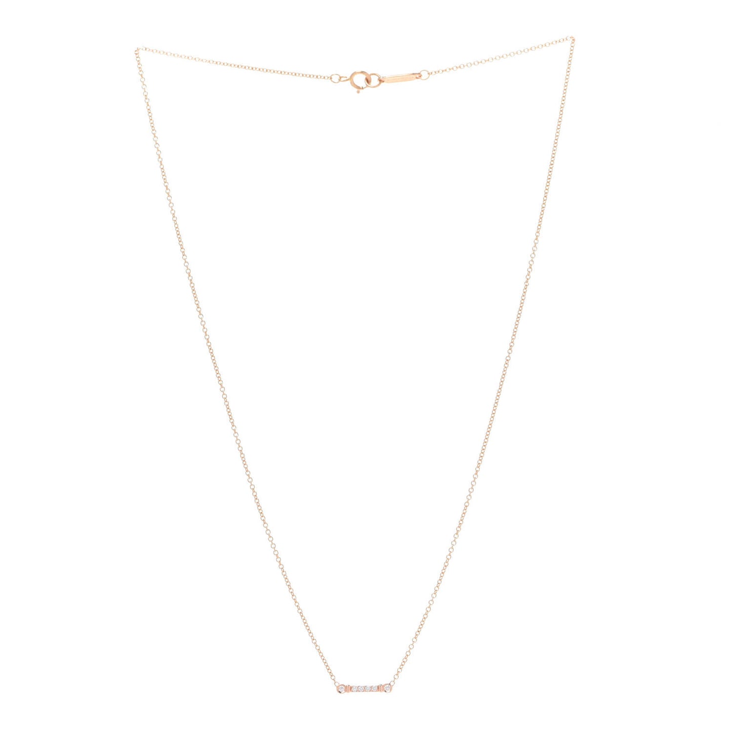 18K Rose Gold Diamond Fleur de Lis Key Bar Pendant Necklace