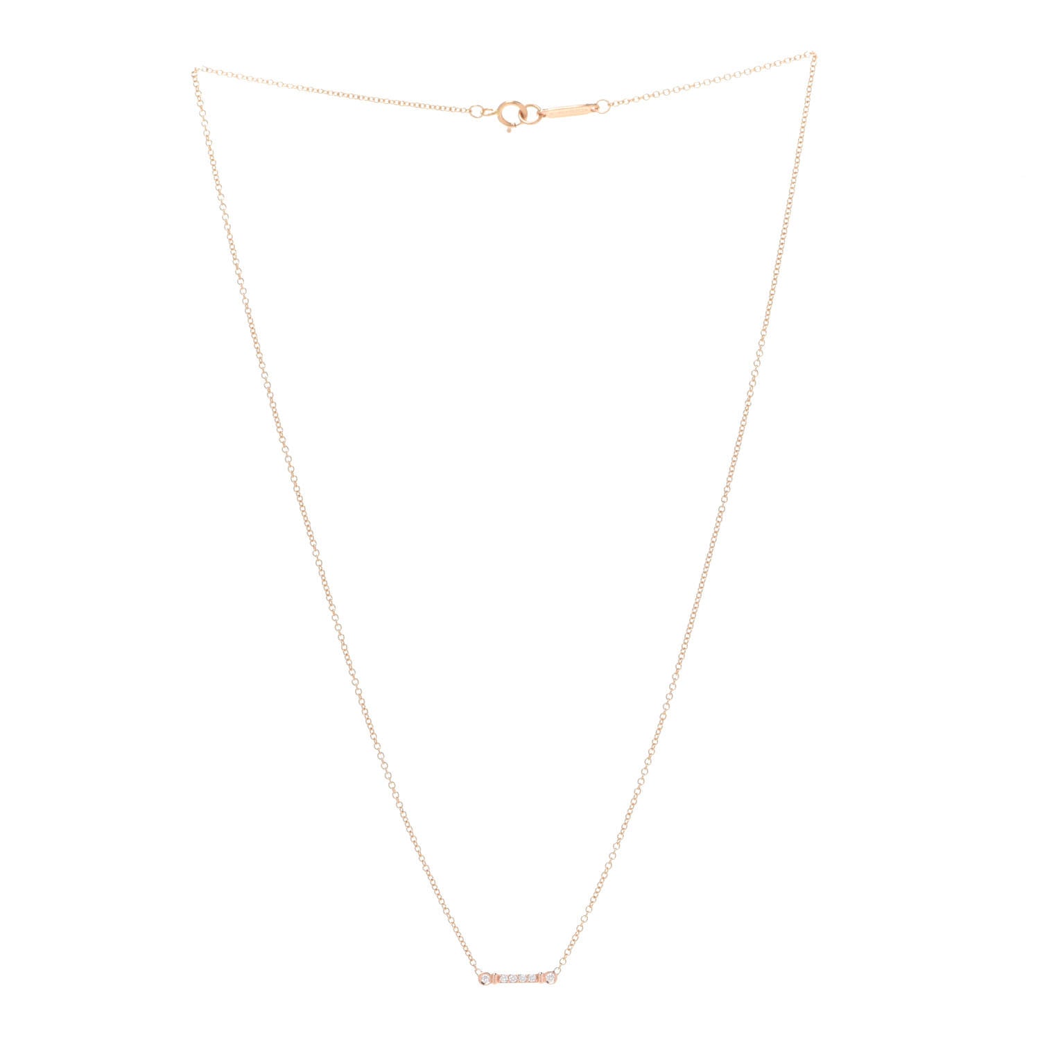 Tiffany 18K Rose Gold Diamond Fleur de Lis Key Bar Pendant Necklace 3 of 6