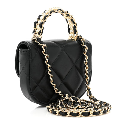 Chanel Lambskin Quilted Pearl Top Handle Clutch With Chain Black 3 of 9