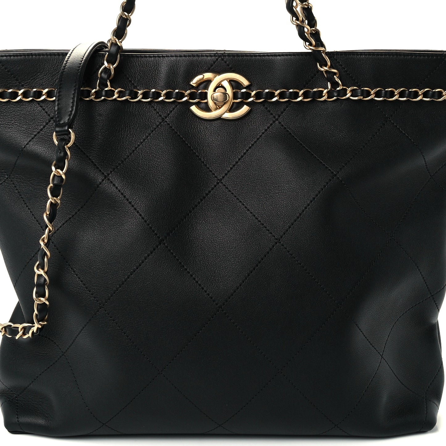Calfskin Stitched Medium Shopping Tote Black