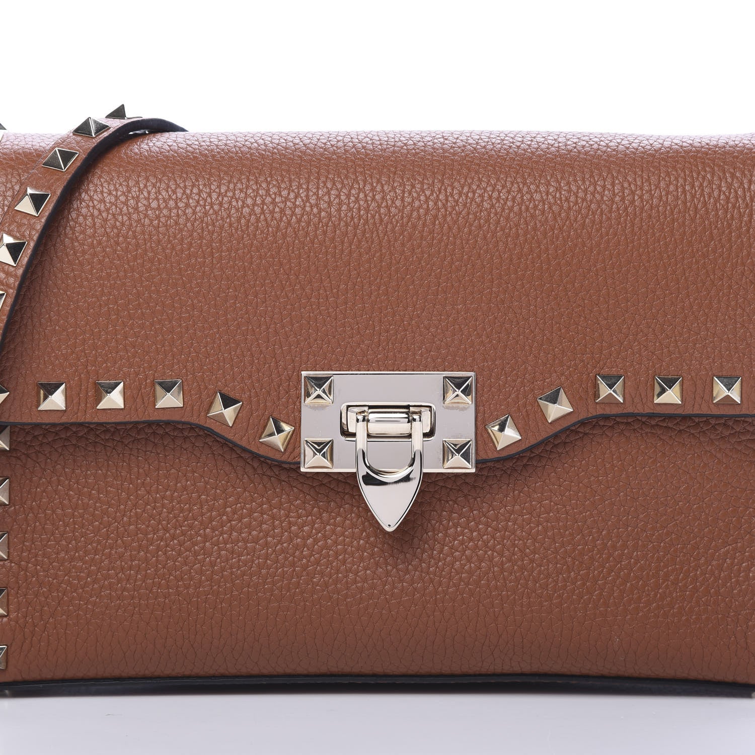 Valentino Garavani Pebbled Calfskin Medium Rockstud Flip Lock Crossbody Bag Saddle Brown 9 of 9