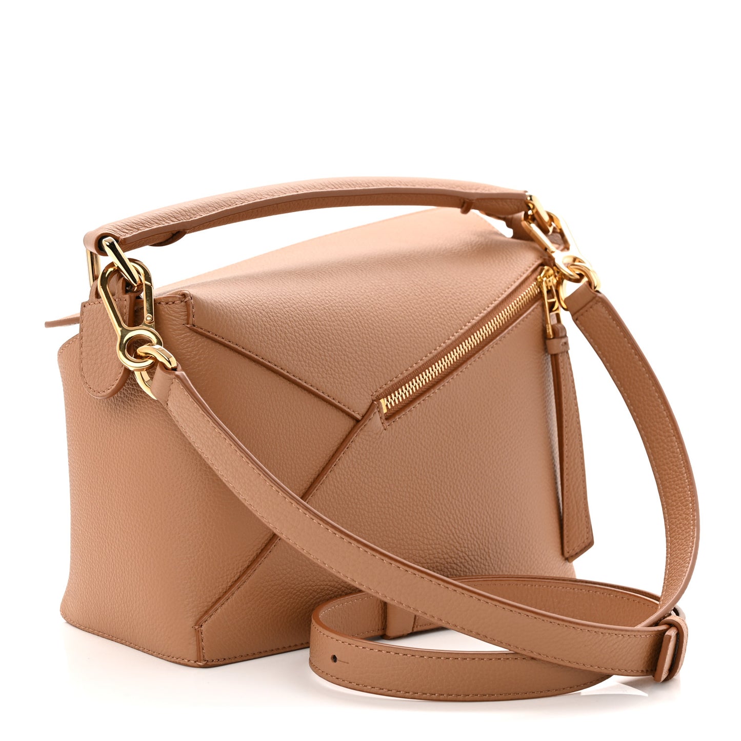 Grained Calfskin Small Puzzle Edge Bag Toffee
