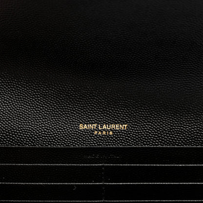 Saint Laurent Grain De Poudre Matelasse Chevron Monogram Flap Wallet Black 6 of 8