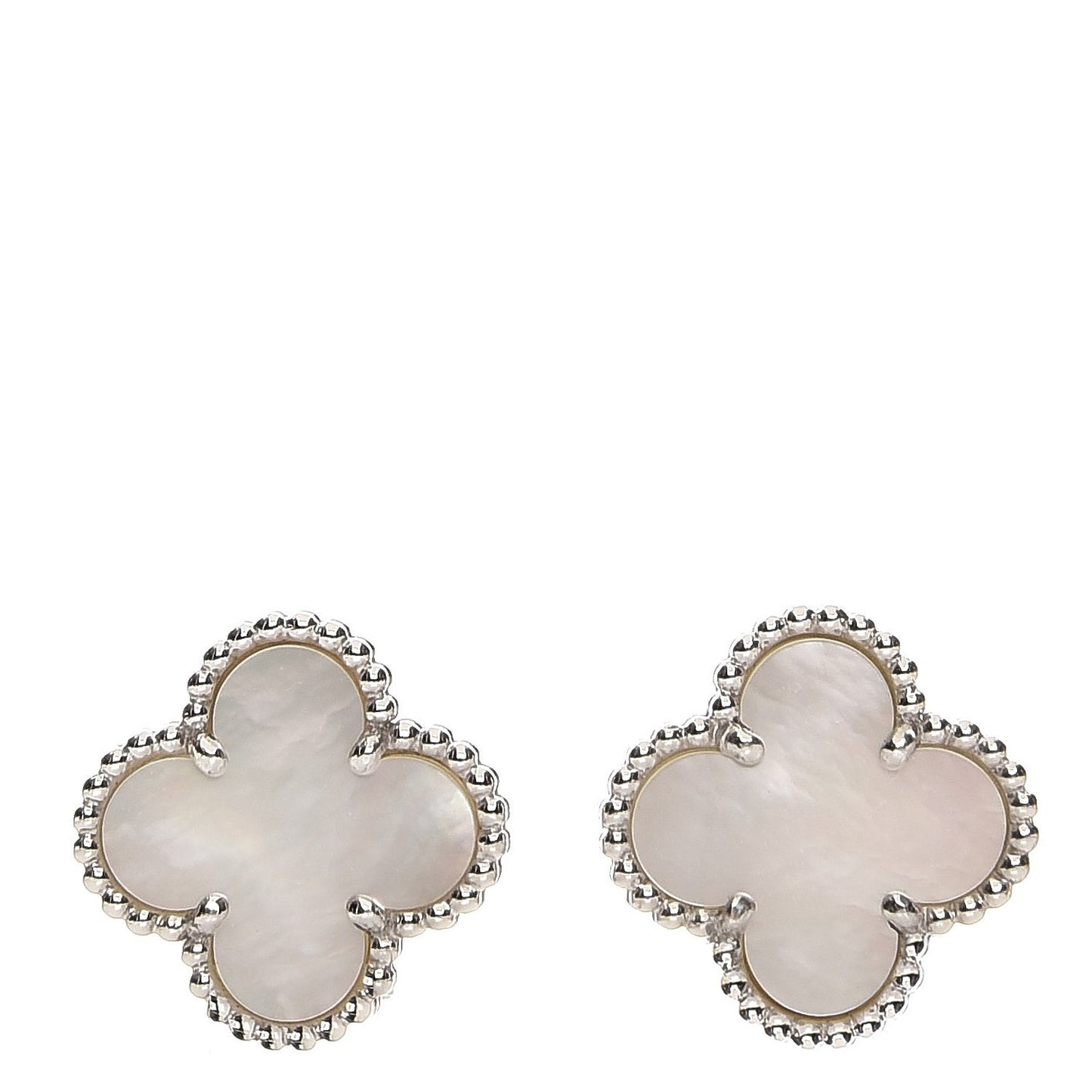 18K White Gold Mother of Pearl Vintage Alhambra Earrings