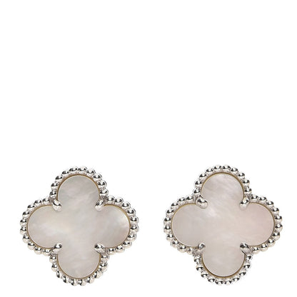 Van Cleef & Arpels 18K White Gold Mother of Pearl Vintage Alhambra Earrings 1 of 5