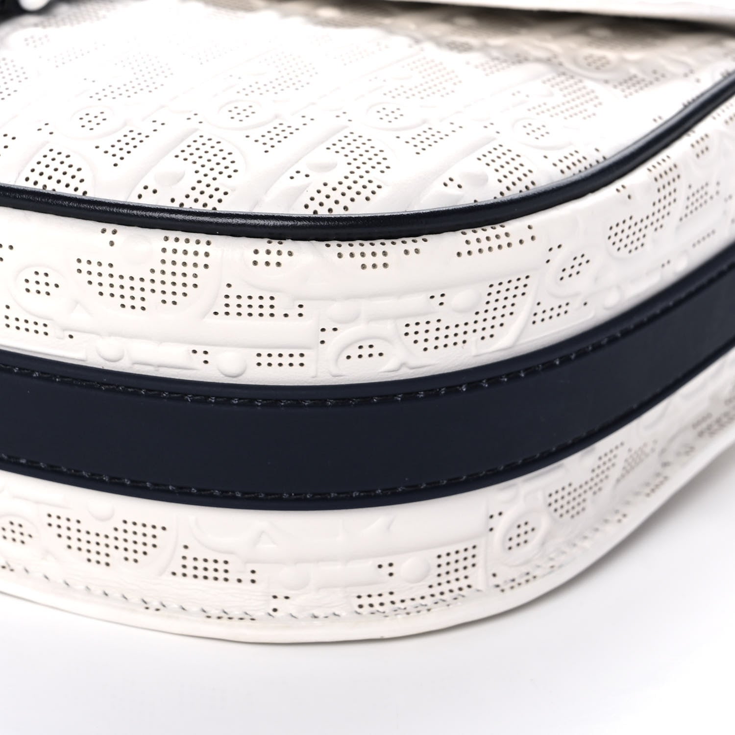 Christian Dior Calfskin Perforated Oblique Medium Bobby Flap White Blue 9 of 12