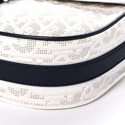 Christian Dior Calfskin Perforated Oblique Medium Bobby Flap White Blue 9 of 12