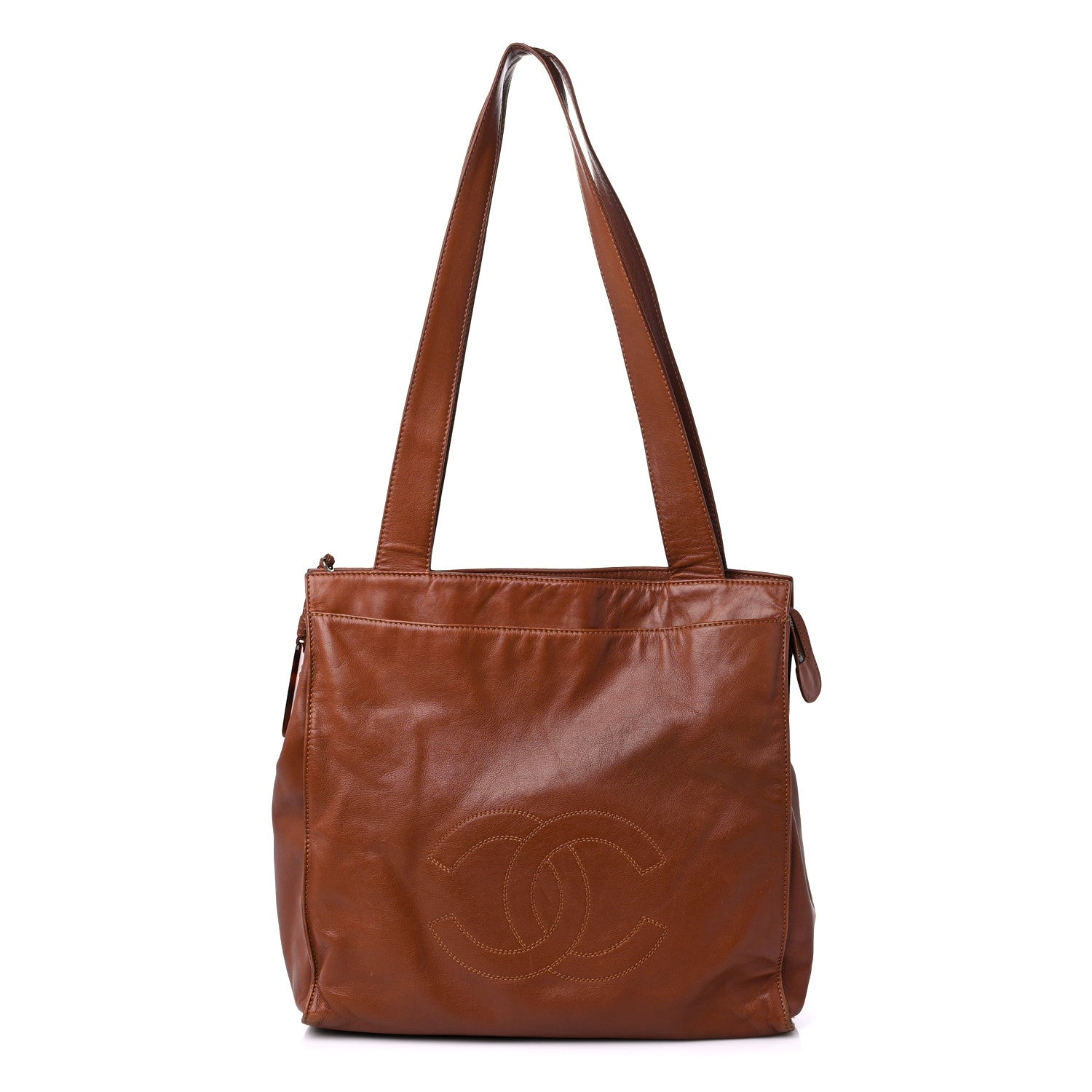 Chanel Lambskin CC Stitched Logo Tote Brown 1 of 15