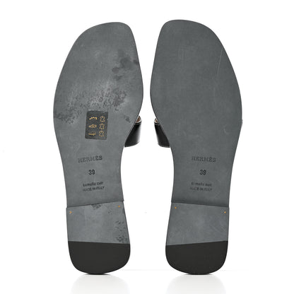 Hermes Box Calfskin Oran Sandals 39 Black 5 of 9