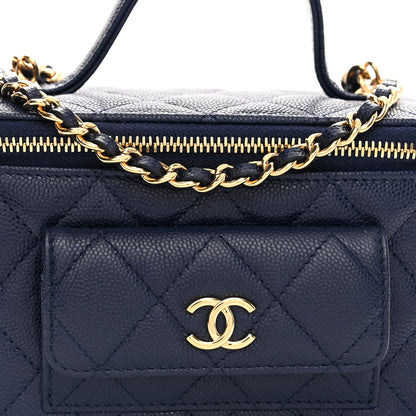 Chanel Caviar Quilted Polly Pocket East West Top Vanity With Chain Navy 8 of 11