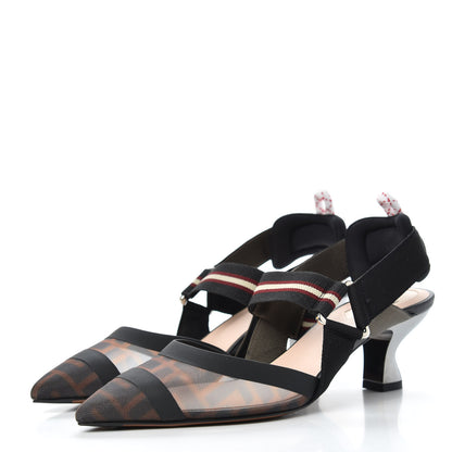 Fendi Technical Mesh FF Colibri 55mm Slingback Pumps 36.5 Tobacco Moro Bordeaux Black Militare 3 of 10