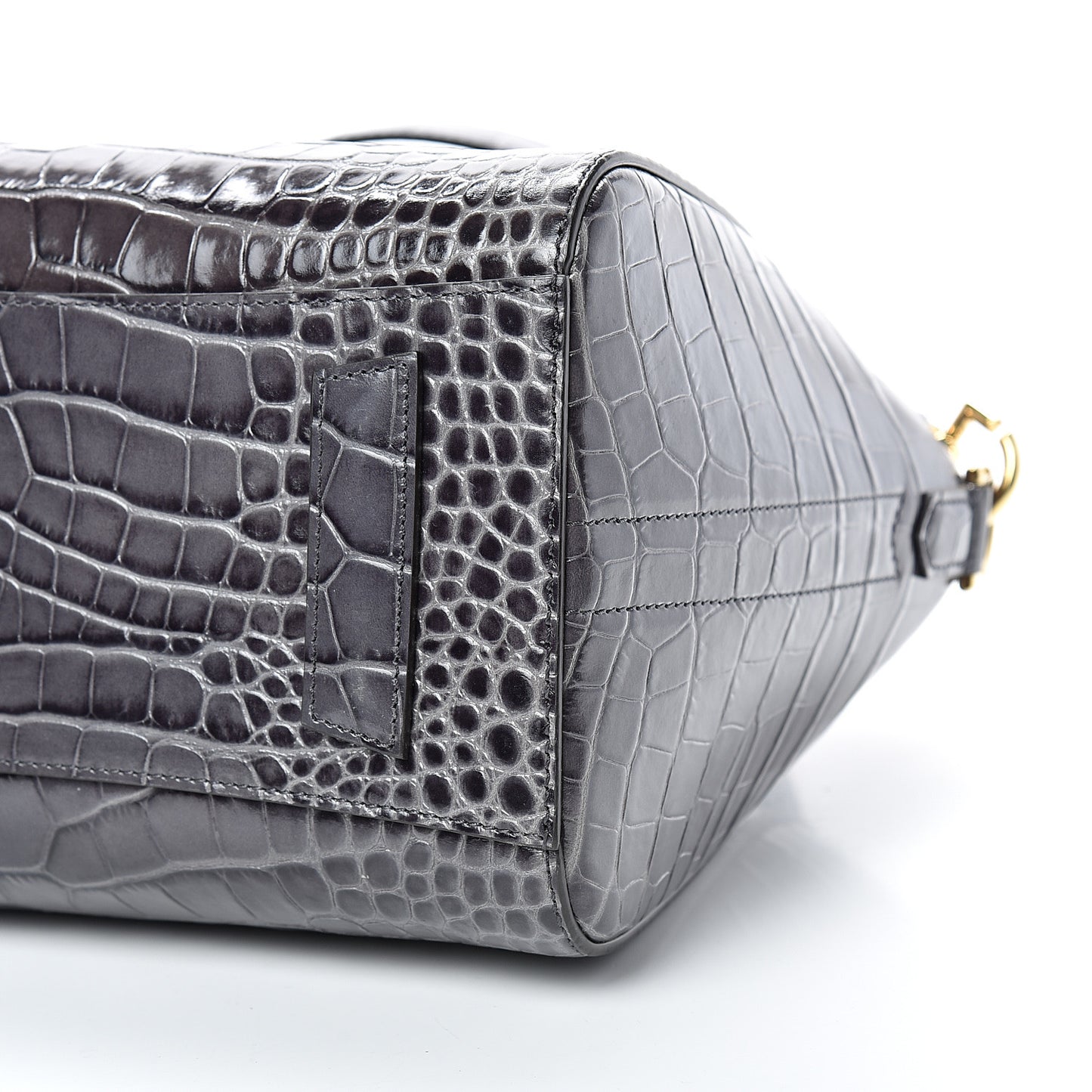 Calfskin Crocodile Embossed Small Antigona Storm Grey