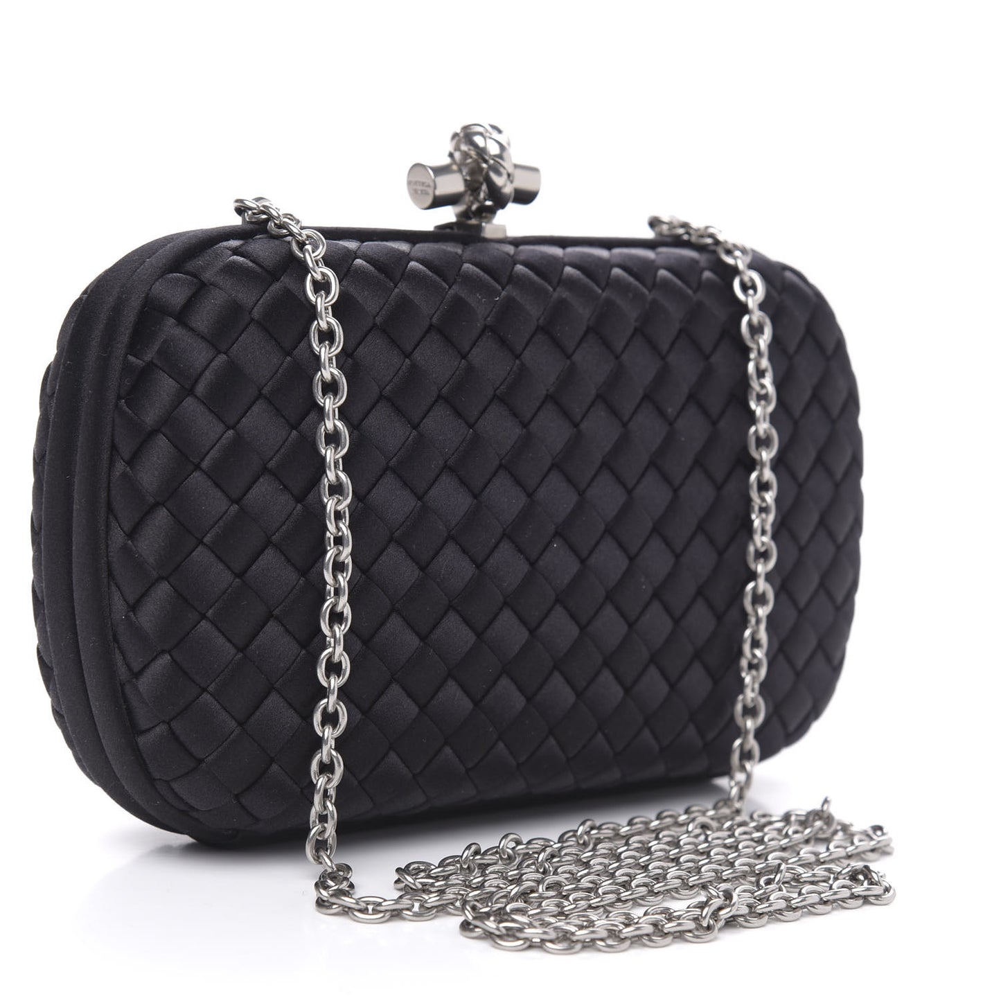 Satin Intreccio Impero Chain Knot Clutch Black