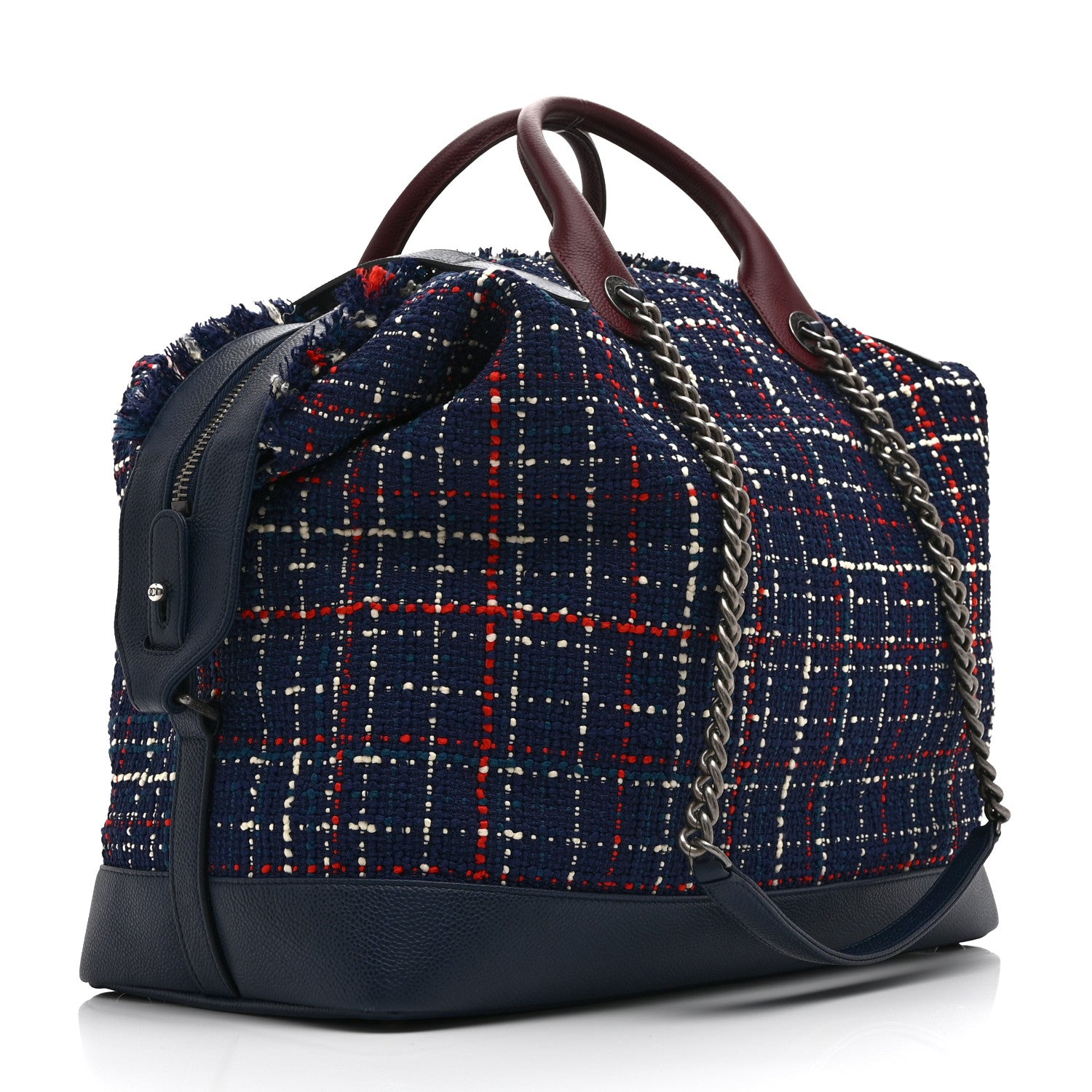 Chanel Tweed Large Trip Bowling Bag  Navy Burgundy 3 of 10