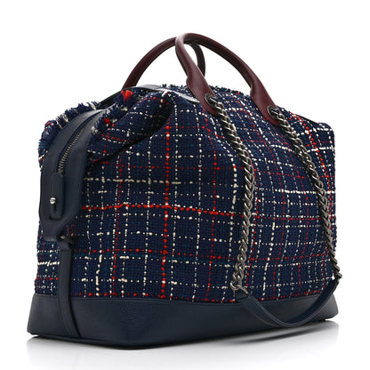 Chanel Tweed Large Trip Bowling Bag  Navy Burgundy 3 of 10