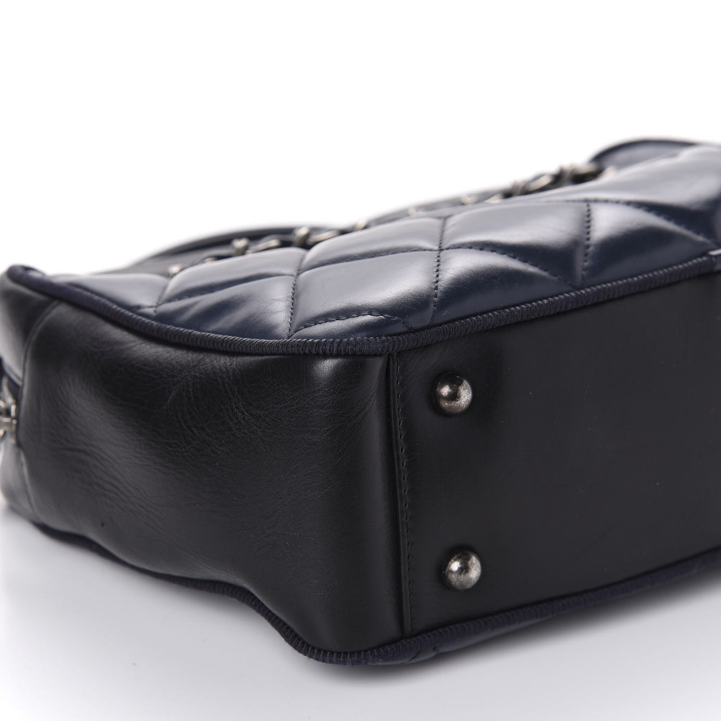 Lambskin Quilted Small Diamond CC Camera Case Blue Black
