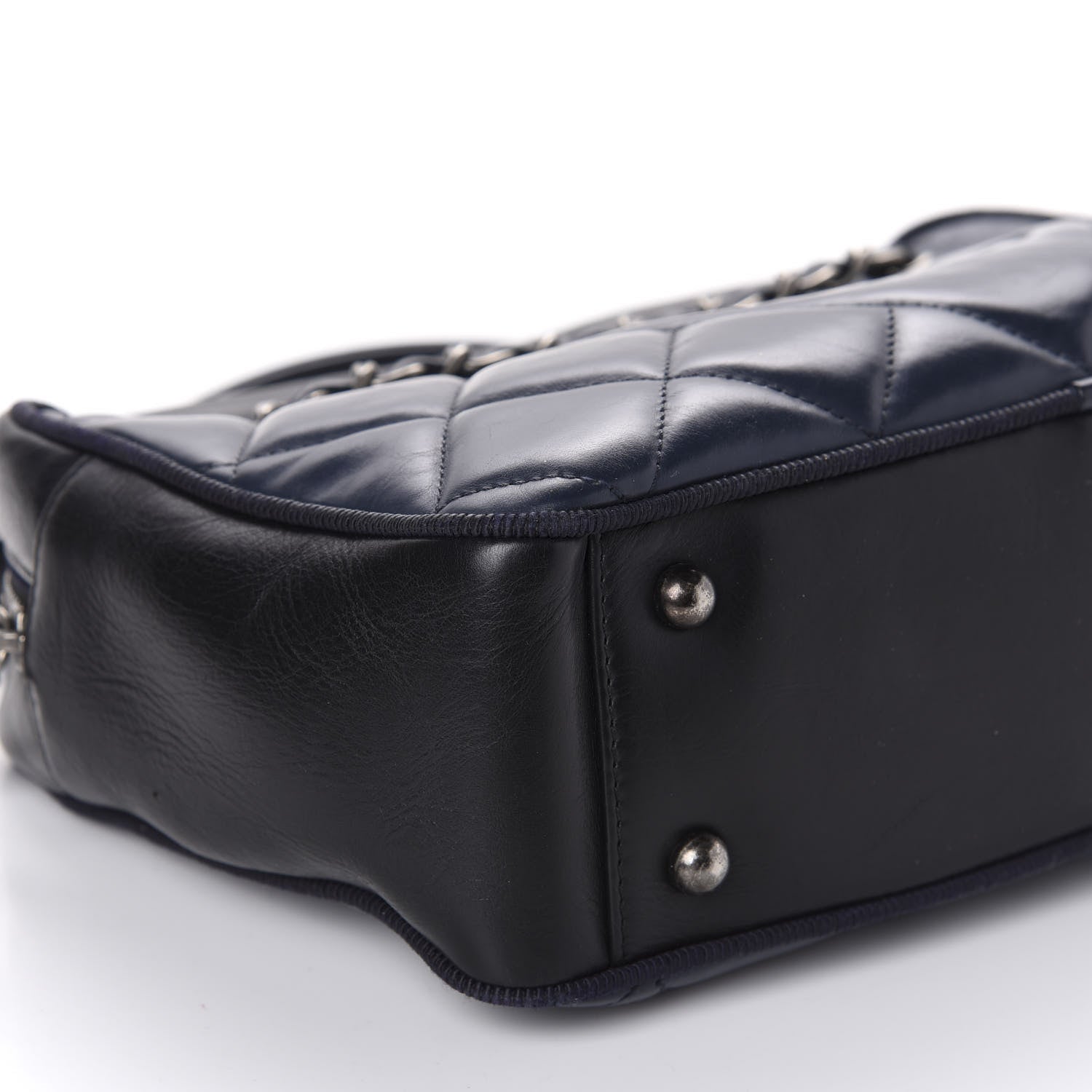 Chanel Lambskin Quilted Small Diamond CC Camera Case Blue Black 6 of 11