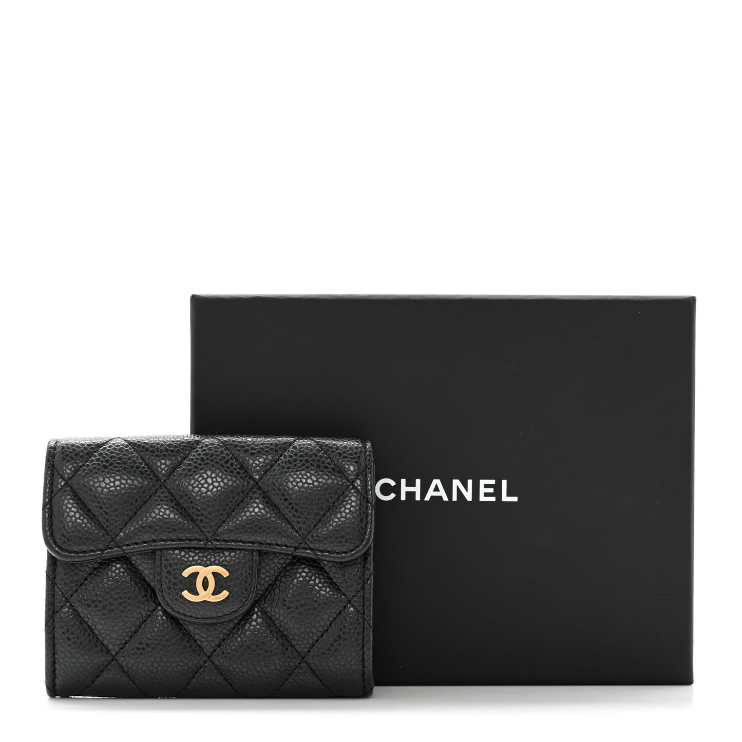 Caviar Quilted Flap Card Holder Wallet Black