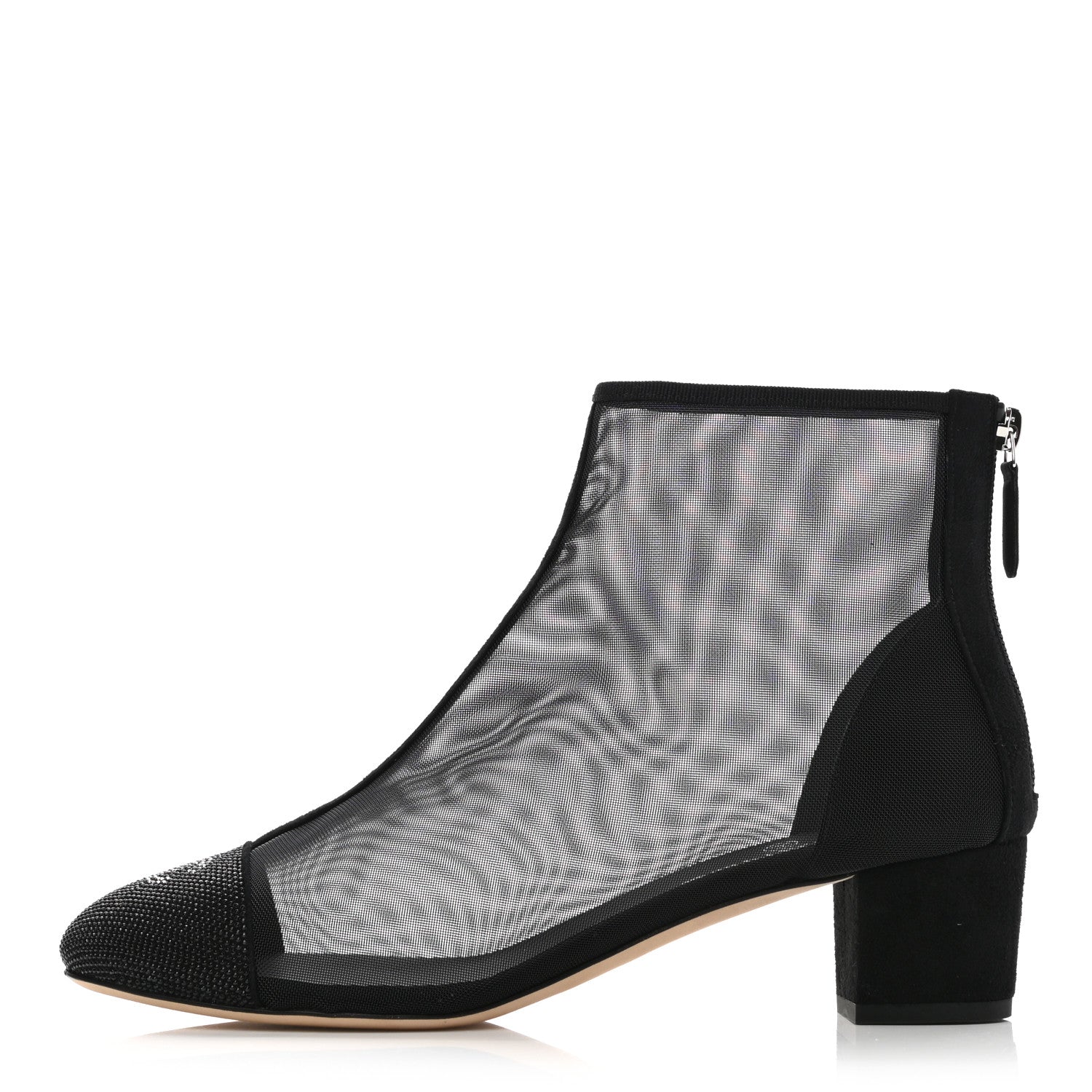 Chanel Mesh Suede Cap Toe Embellished Short Boots 40 Black 1 of 9